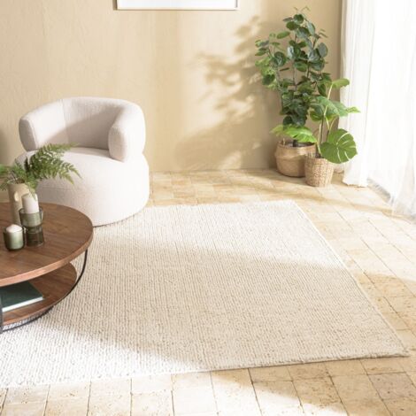 SACHA - Tapis rectangulaire 200x290cm en laine bouclée couleur ivoire (1/5)