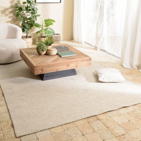 QUENTIN - Tapis rect 200x290cm laine tissée couleur blanc/marron (1/5)