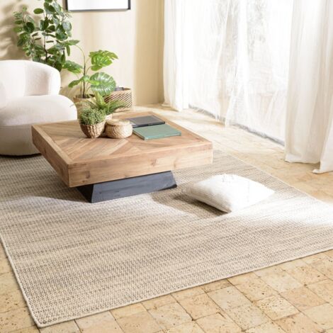 QUENTIN - Tapis rect. 200x290cm en laine tissée couleur blanc et kaki (1/5)