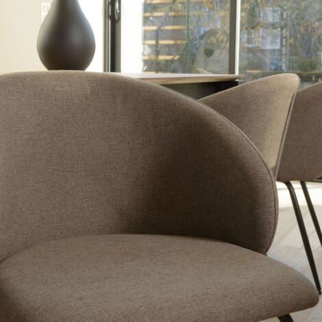 2 Chaises De Cuisine Modernes - Dossier Rond En Tissu Teddy Marron, Pieds Acier Noir - Neuf, à Monter