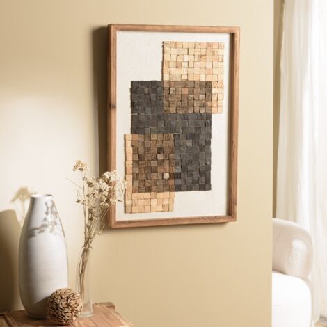SANDY - écoration murale 42x62cm mosaïque bois Pin recyclé beige,noire (1/5)