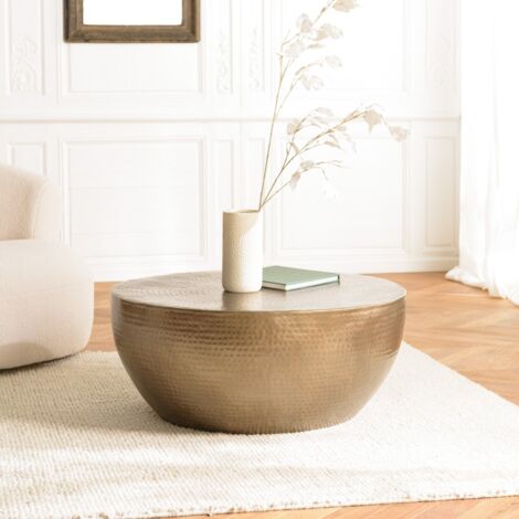 JOHAN - Table basse coque ronde 90x90cm en aluminium doré antique (1/5)