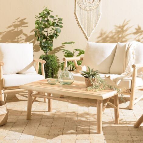 WILL - Table basse rectangulaire en branches de bois teck naturel (1/5)