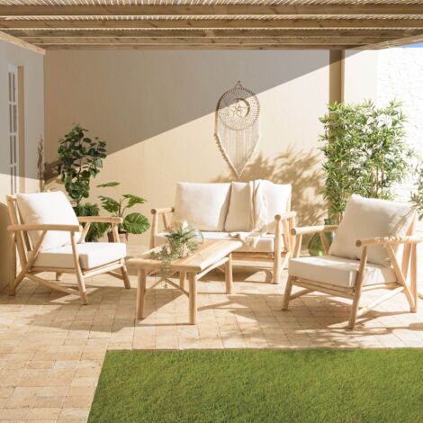 WILL - Ensemble avec canapé 2 p. 2 fauteuils et 1 table basse bois de teck (1/5)