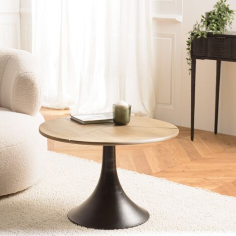 JAMES - Table d'appoint 65x65cm plateau en manguier pied évasé noir (1/5)