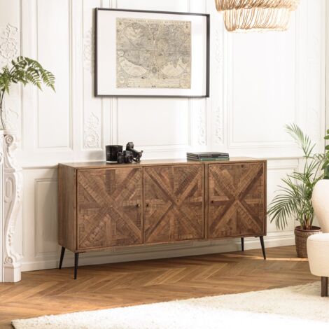 KIARA - Buffet 3 portes bois recyclé formes symétriques pieds noir (1/5)