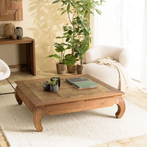 SIXTINE - Table opium 120x120cm bois de teck recyclé plateau mosaïque (1/5)