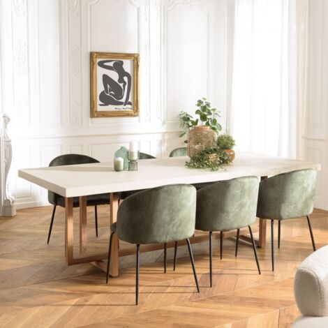 Macabane – Table à manger rectangulaire 243x100 cm – Béton beige avec pieds en teck – Élégance contemporaine pour intérieur et extérieur
