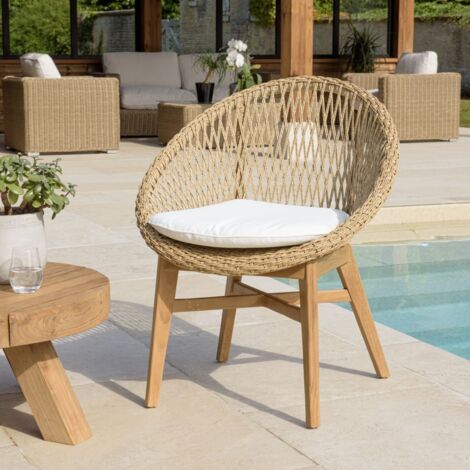 VALERIA - Lot de 2 fauteuils jardin arrondi en bois teck rotin (1/5)