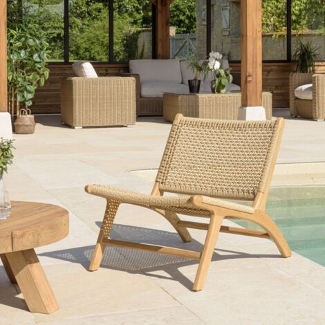 VALERIA - Lot de 2 fauteuils de jardin en bois de teck rotin beige (1/5)