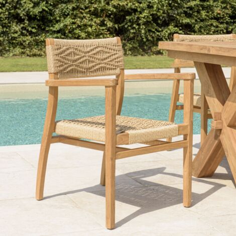 VALERIA - Lot de 2 fauteuils jardin en bois teck rotin motif losange (1/5)