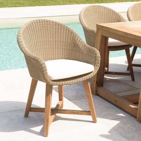 KALLY - Lot 2 fauteuils jardin rotin synth. et coussin pieds croisés (1/5)