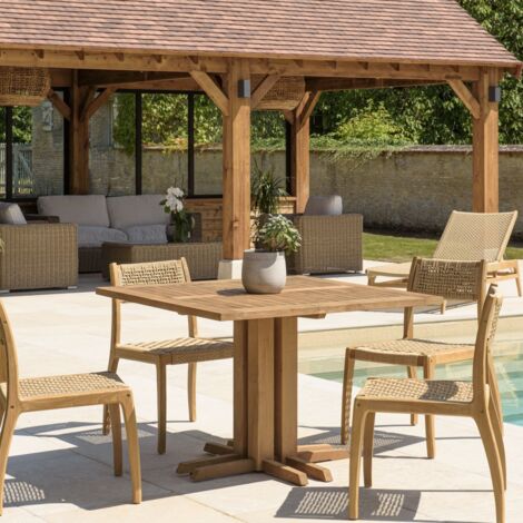 KALLY - Table à manger jardin carrée 110x110cm en bois teck recyclé (1/5)