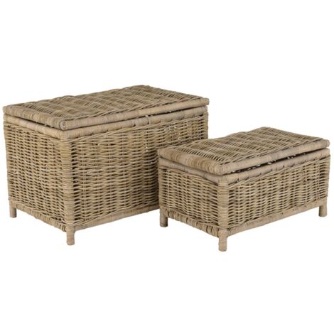Lot De 2 Coffres Rangement En Bois Style Colonial - Marron - Dimensions 30x18x11 Cm Et 40x24x16 Cm