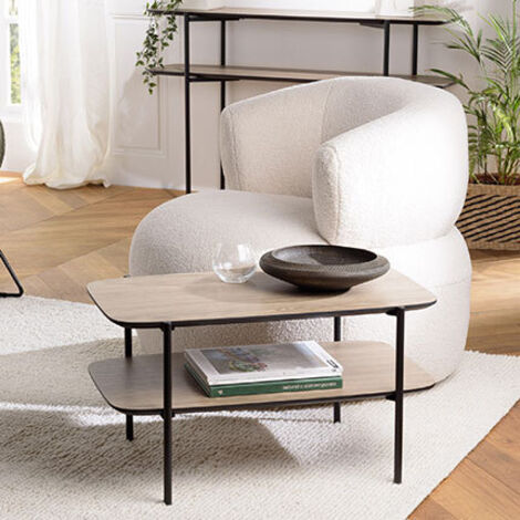 JULIA - Table basse rect. pieds métal noir double plateau bois marron (1/6)