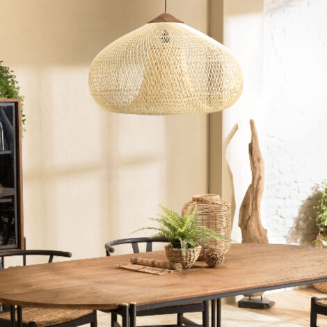 SIXTINE - Suspension 'entonnoir' 80x80cm bois de teck/rotin naturelle (1/5)