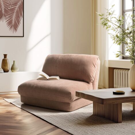 Macabane – Chauffeuse 1 place convertible en tissu polyester vieux rose – Dossier multi-position – Dimensions 80 x 75 x 58 cm – Meuble monté (1/5)