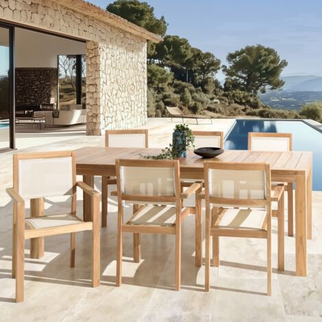 FUN - Ensemble de jardin en bois teck et textilène 8/10 personnes (1/5)