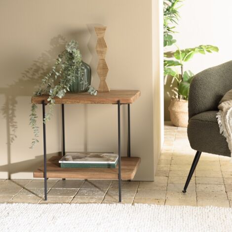 DANDY - Table d'appoint rect. 50x42cm bois Pin recyclé et pieds métal (1/5)