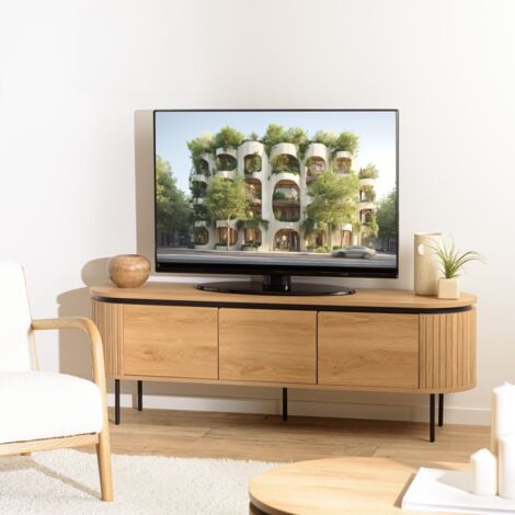 ETHAN - Meuble TV arrondi couleur naturelle 3 portes (1/5)