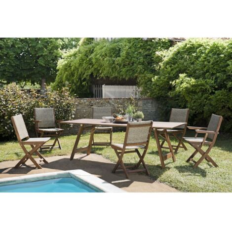 VICK - Ensemble de jardin bois d'acacia, table + 4 chaises 2 fauteuils (1/5)