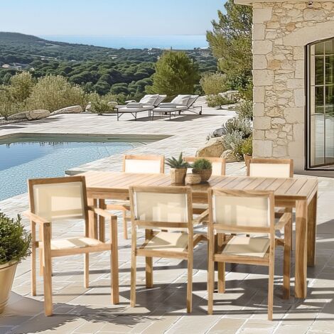 FUN - Ensemble de jardin en bois teck et textilène 8/10 personnes (1/5)