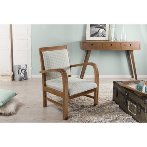 DAK - Fauteuil bois teck scandi tissu bleu clair 'pétales' (1/5)