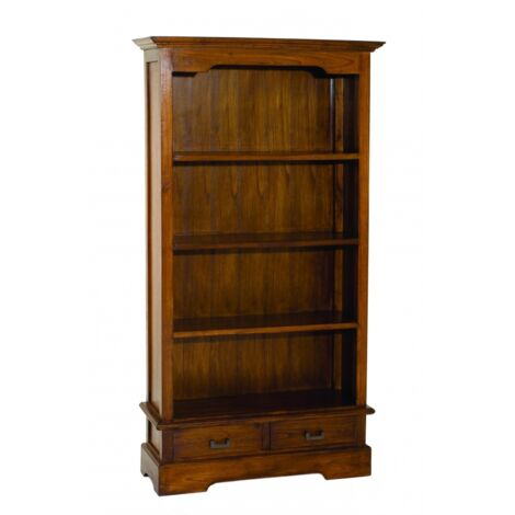 LAUREN - Bibliothèque marron 3 étagères 2 tiroirs bois Mindi (1/2)