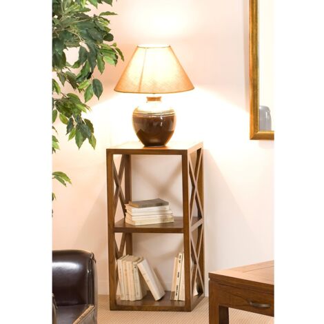 LAUREN - Étagère marron 2 cases 40 cm croisillons bois Mindi (1/5)