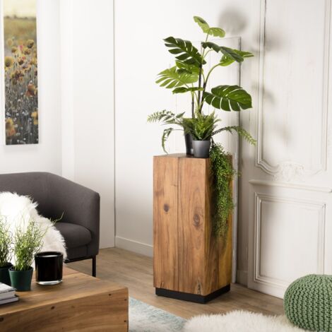 SAM - Table d'appoint carrée haute 38x38cm bois Suar piètement noir (1/5)