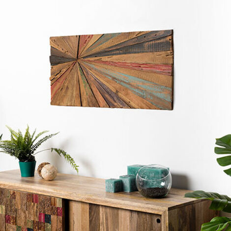 SAM - Décoration murale rect. 100x40cm bois Teck recyclé multicolore (1/7)