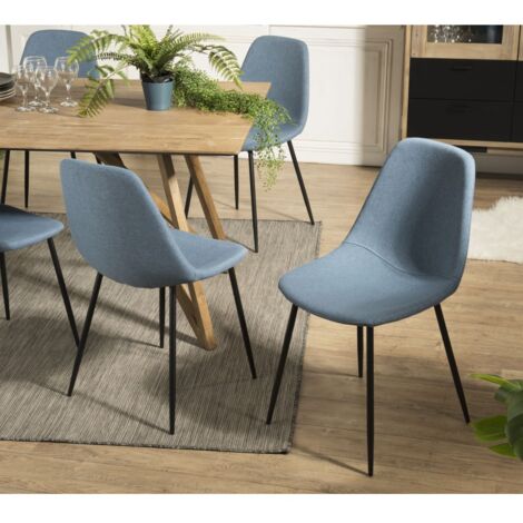 TOM - Lot de 2 chaises tissu bleu pieds métal noirs (1/5)