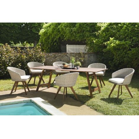 VICK - Ensemble de jardin bois acacia, table rect. + 6 fauteuils (1/5)