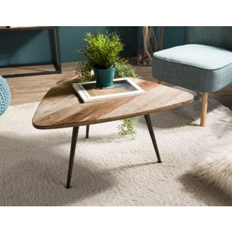 SIXTINE - Table basse bois ovoïde Teck recyclé pieds métal (1/5)