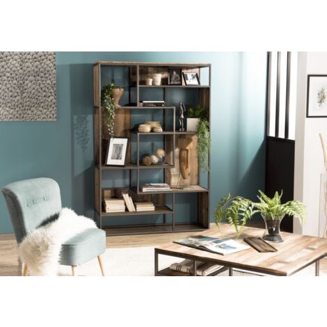 SIXTINE - Bibliothèque 6 niveaux 6 niches en bois Teck recyclé marron (1/5)