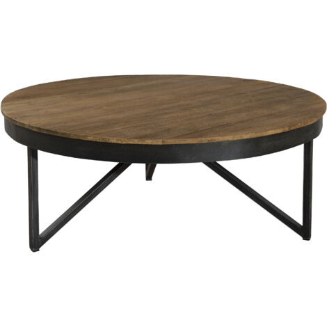 SIXTINE - Table basse ronde diam90 plateau bois teck recyclé pied noir (1/5)