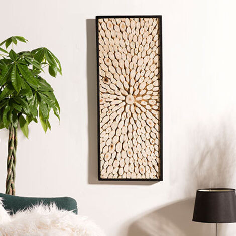 Macabane – Décoration murale rectangulaire 100x40cm en teck – Design naturel avec branches – Apportez une touche authentique à votre intérieur