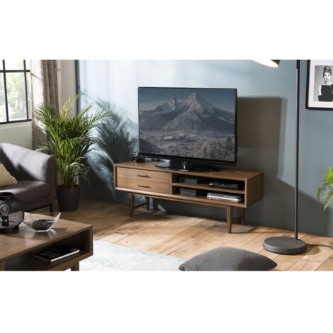 LARA - Meuble TV marron 2 tiroirs 2 niches bois Mindi (1/5)