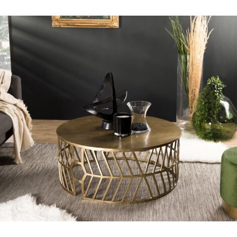 Macabane – Table basse ronde 89x89 cm en aluminium doré – Piètement graphique élégant – Style moderne pour décoration intérieure (1/5)
