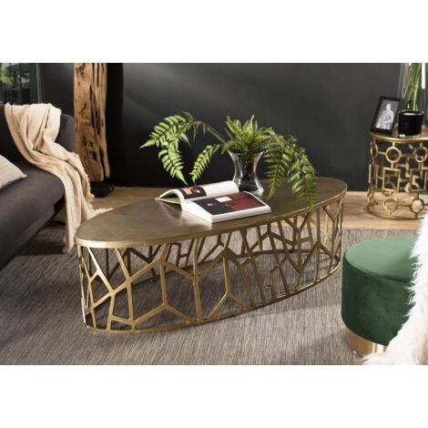 Table basse ovale 150x60x40 cm en aluminium doré - JOSY (1/5)