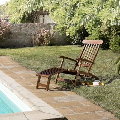 MAEVA - Chaise longue de jardin en bois teck huilé (1/5)
