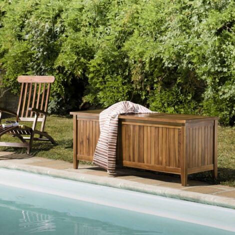 MAEVA - Coffre de jardin piscine en bois teck huilé 165x55cm (1/5)