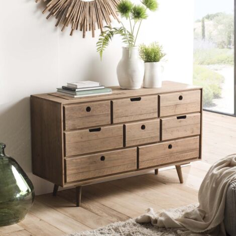 ANDY - Commode scandi bois marron 8 tiroirs (1/5)