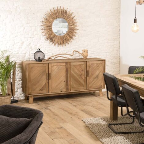 Macabane – Buffet marron 4 portes en pin recyclé – Dimensions 180x47,5x85 cm – Design contemporain pour rangement optimisé (1/5)