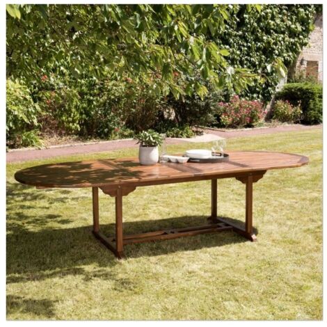 MAEVA - Table de jardin ovale en bois teck huilé double ext. 200/300cm (1/5)