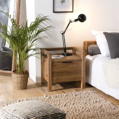 SANDY - Table de chevet marron 1 tiroir bois pin recyclé (1/5)