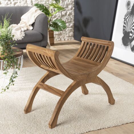 Macabane – Tabouret Yuyu 1 place en teck marron – Dimensions 75 x 35 x 56 cm – Finition artisanale – Design colonial pour intérieur