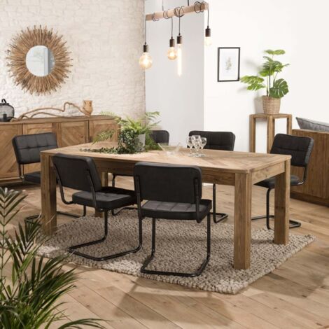 Macabane – Table à manger rectangulaire marron 200x90cm en pin recyclé – Accueille jusqu'à 6 personnes – Style épuré et naturel