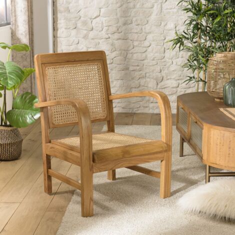 DAK - Fauteuil marron clair en bois de Mindi et cannage (1/5)