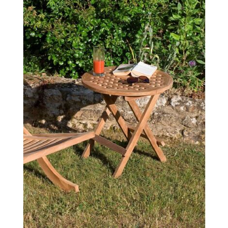 FUN - Table pique nique de jardin ronde 50x50cm en bois Teck (1/3)